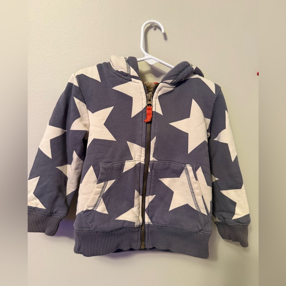 Mini Boden Navy Star Patterned Sherpa Hoodie